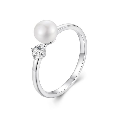 Anillo de moissanita con perla natural estilo PANDORA (con un certificado) - MSR053