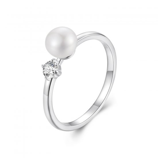 Anillo de moissanita con perla natural estilo PANDORA (con un certificado) - MSR053 - Haga click en la imagen para cerrar