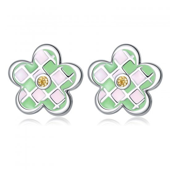 Pendientes de botón estilo Pandora con tablero de ajedrez de flores - SCE1387 - Haga click en la imagen para cerrar