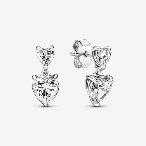 Pendientes Pandora con doble corazón brillante - 291199C01
