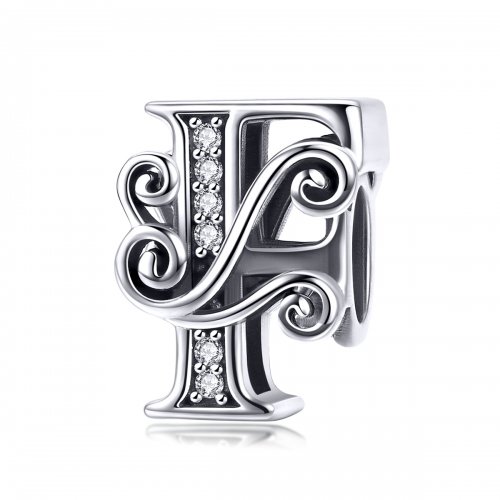 Encanto de letra F con forma de flor brillante estilo Pandora con pavé - B