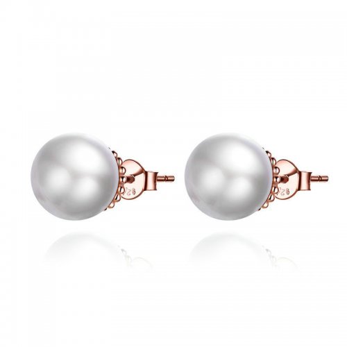 Pendientes de botón estilo Pandora en oro rosa con perla - SCE609