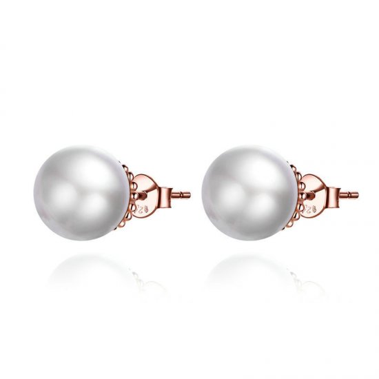 Pendientes de botón estilo Pandora en oro rosa con perla - SCE609 - Haga click en la imagen para cerrar
