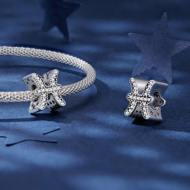 (imagen para) Amuleto de la suerte estilo Pandora del signo zodiacal Piscis - SCC2516-11 - Ver 4