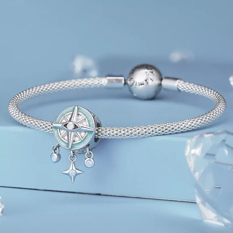 (imagen para) Amuleto estilo Pandora con forma de estrella y brújula - BSC854 - Ver 3