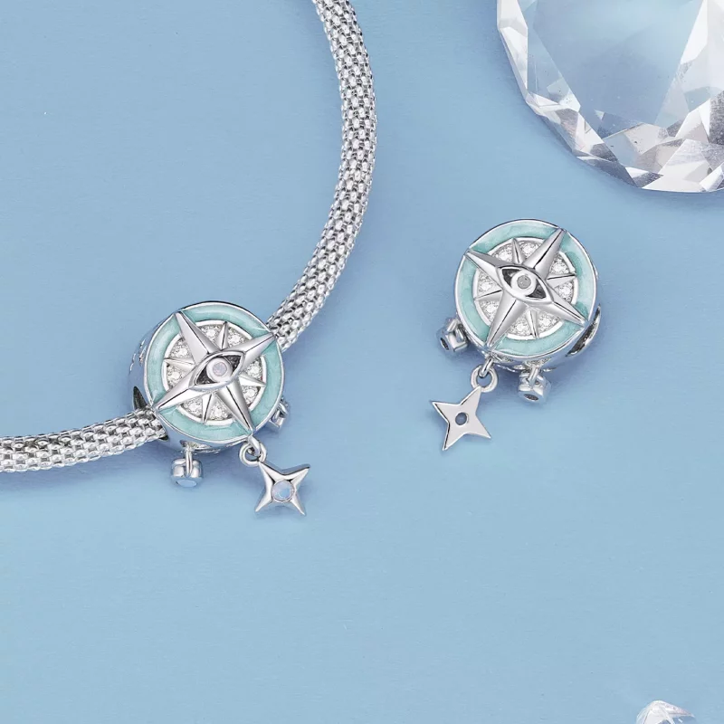 (imagen para) Amuleto estilo Pandora con forma de estrella y brújula - BSC854 - Ver 4