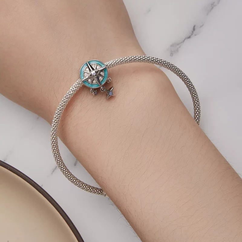 (imagen para) Amuleto estilo Pandora con forma de estrella y brújula - BSC854 - Ver 5
