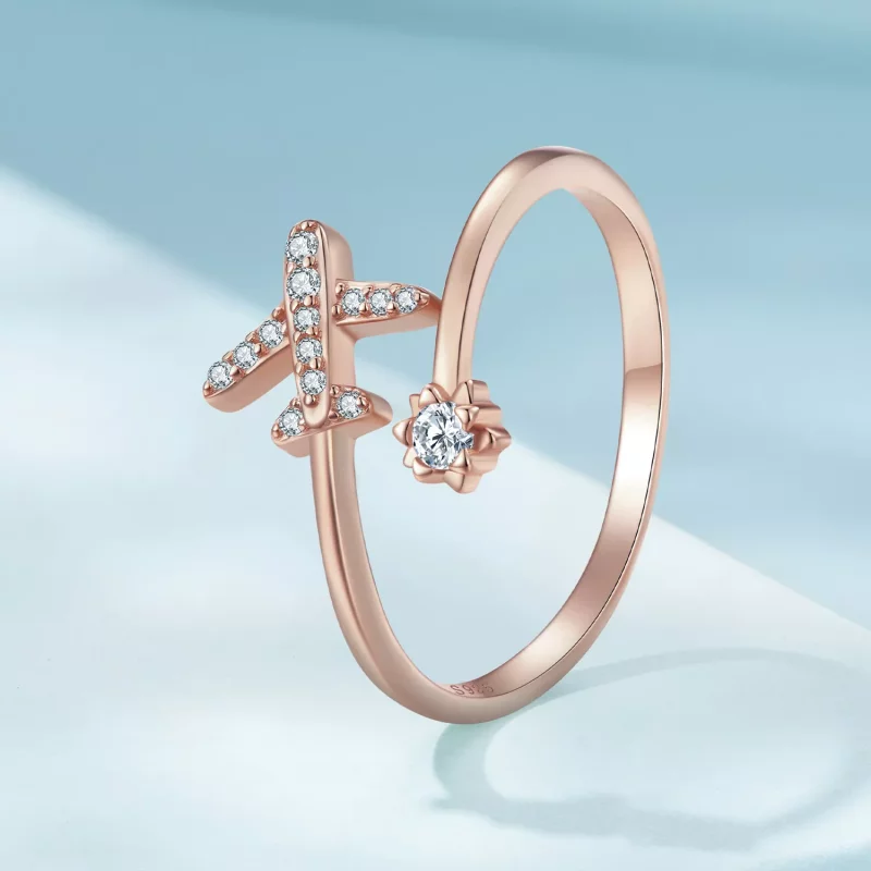 (imagen para) Anillo abierto de distancia estilo Pandora en color oro rosa - SCR623-C - Ver 2
