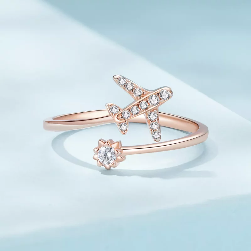 (imagen para) Anillo abierto de distancia estilo Pandora en color oro rosa - SCR623-C - Ver 3