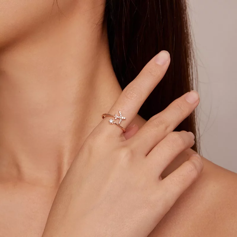 (imagen para) Anillo abierto de distancia estilo Pandora en color oro rosa - SCR623-C - Ver 4
