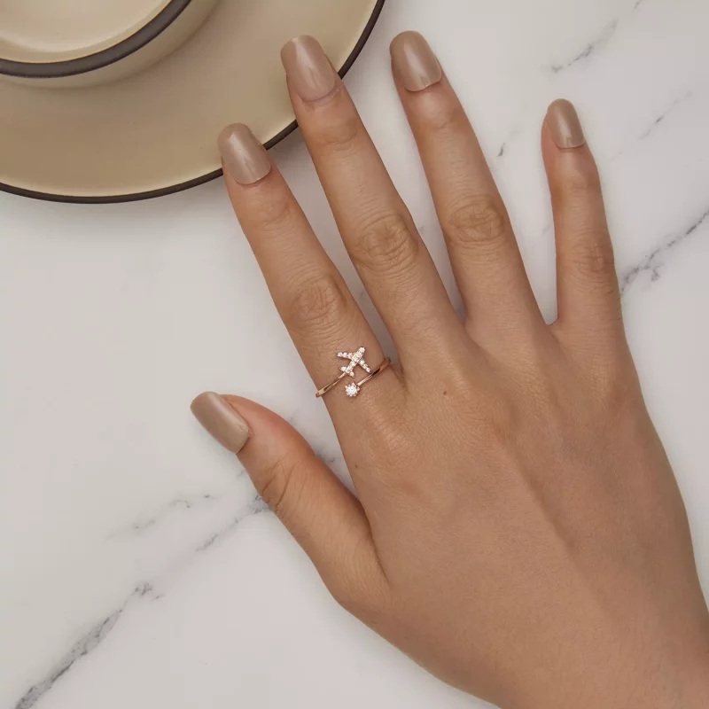 (imagen para) Anillo abierto de distancia estilo Pandora en color oro rosa - SCR623-C - Ver 5