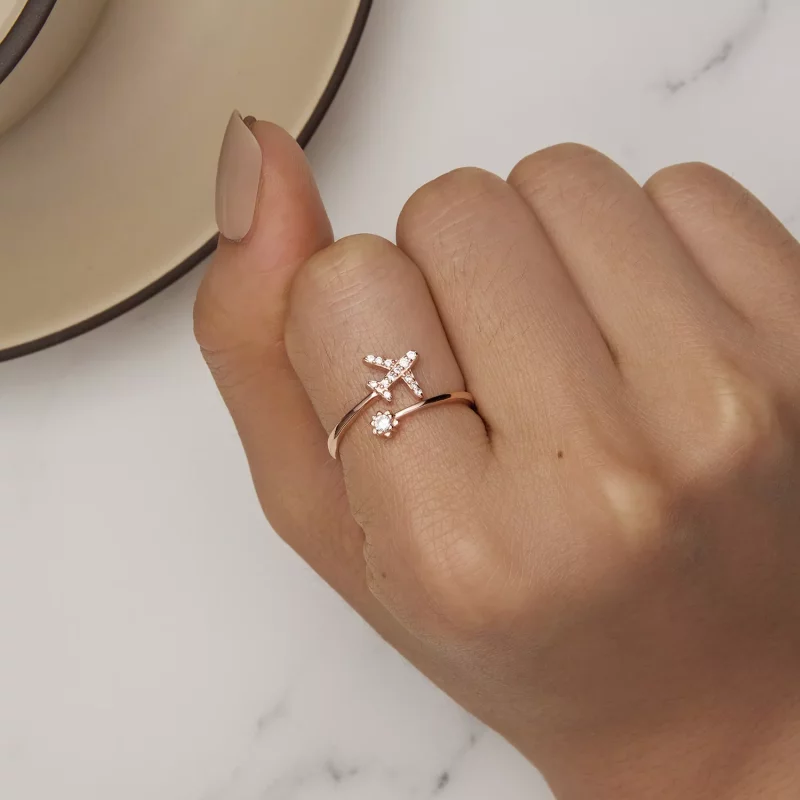 (imagen para) Anillo abierto de distancia estilo Pandora en color oro rosa - SCR623-C - Ver 6