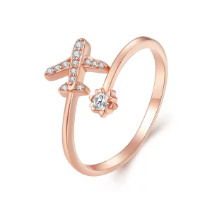 (imagen para) Anillo abierto de distancia estilo Pandora en color oro rosa - SCR623-C