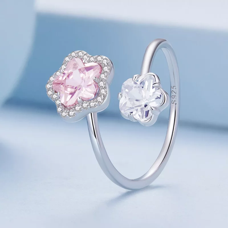 (imagen para) Anillo abierto de estilo Pandora con florecita - BSR439 - Ver 2
