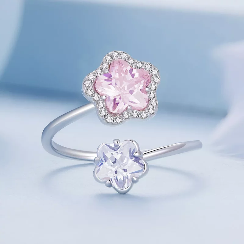 (imagen para) Anillo abierto de estilo Pandora con florecita - BSR439 - Ver 3