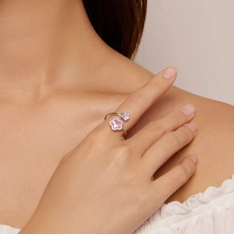 (imagen para) Anillo abierto de estilo Pandora con florecita - BSR439 - Ver 4