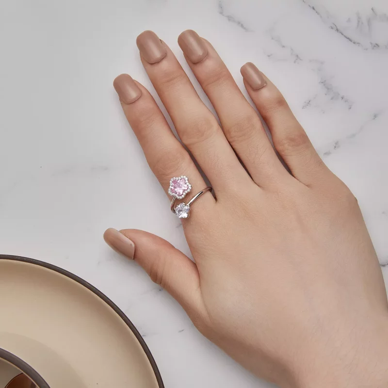 (imagen para) Anillo abierto de estilo Pandora con florecita - BSR439 - Ver 5