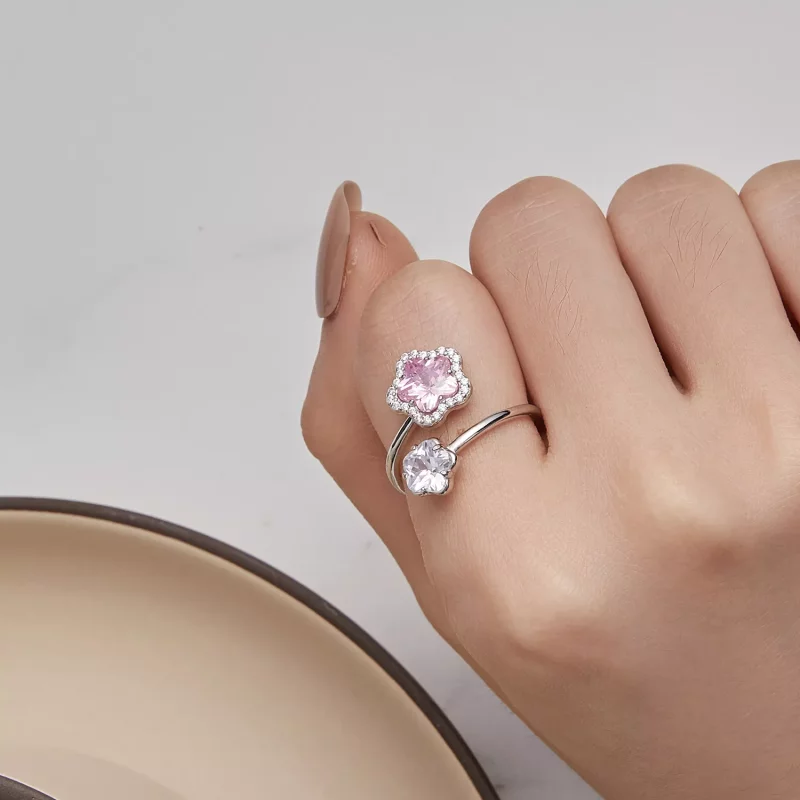 (imagen para) Anillo abierto de estilo Pandora con florecita - BSR439 - Ver 6