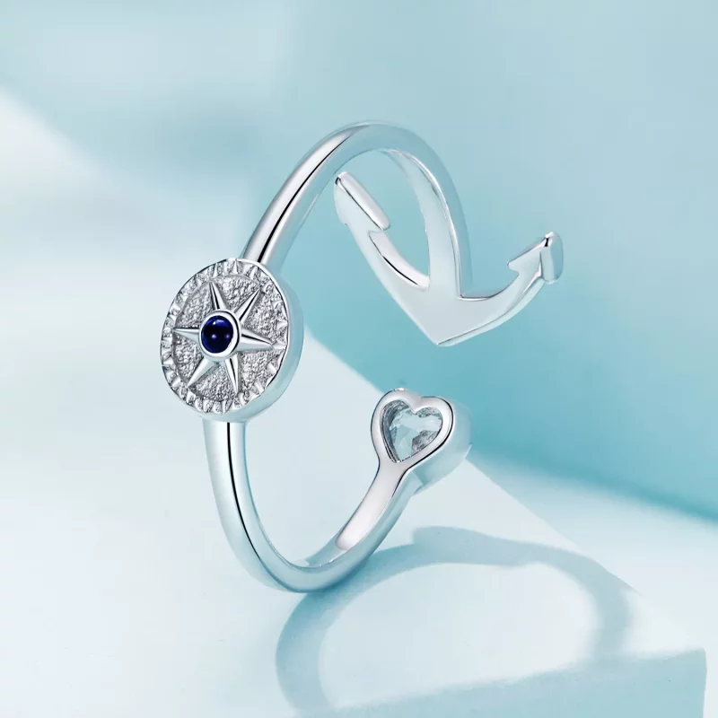 (imagen para) Anillo abierto estilo Pandora con ancla y brújula - SCR935 - Ver 4