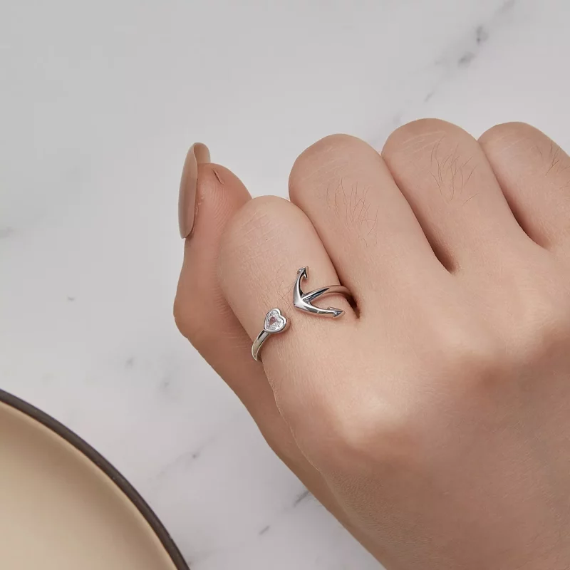 (imagen para) Anillo abierto estilo Pandora con ancla y brújula - SCR935 - Ver 8