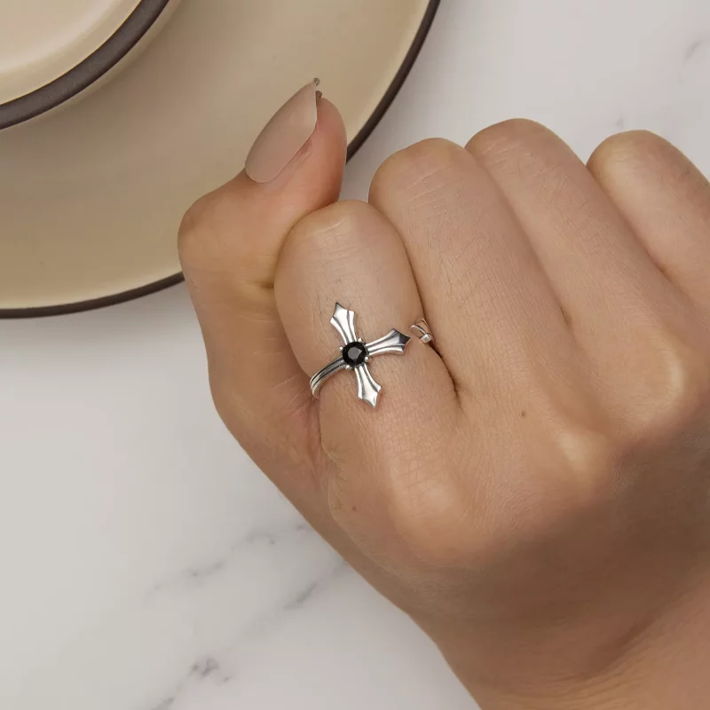 (imagen para) Anillo abierto estilo Pandora con cruz - SCR939 - Ver 6