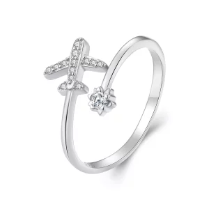 (imagen para) Anillo abierto estilo Pandora con diseño de avión - SCR623-A