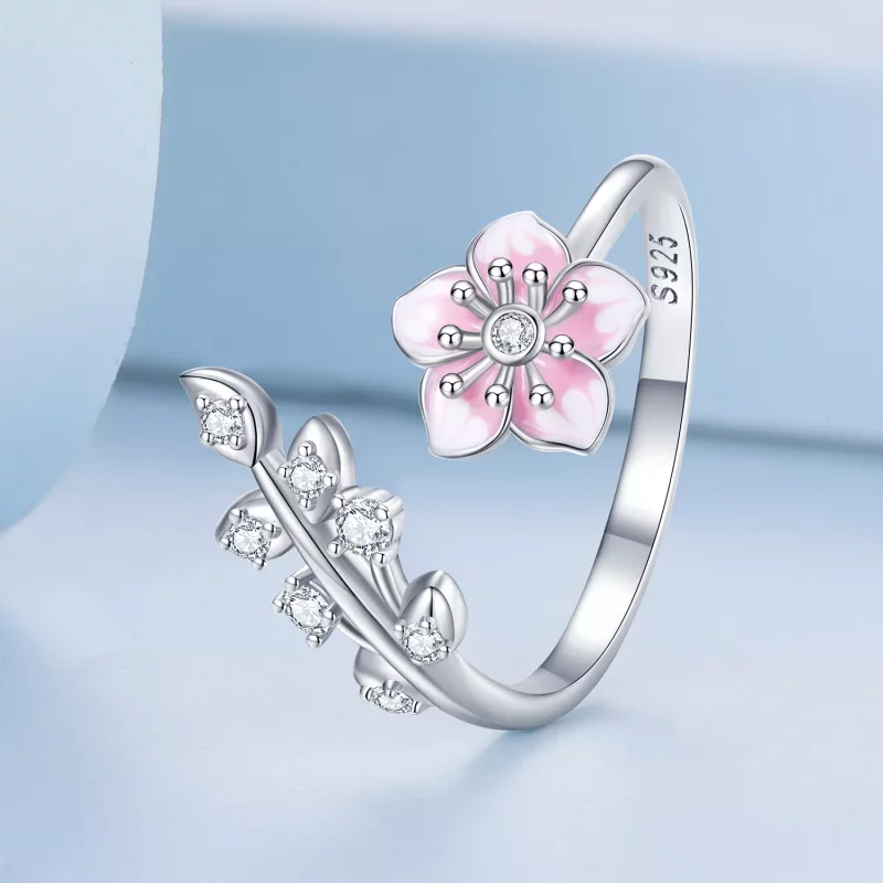 (imagen para) Anillo Abierto Estilo Pandora con Flores de Cerezo - BSR438 - Ver 2