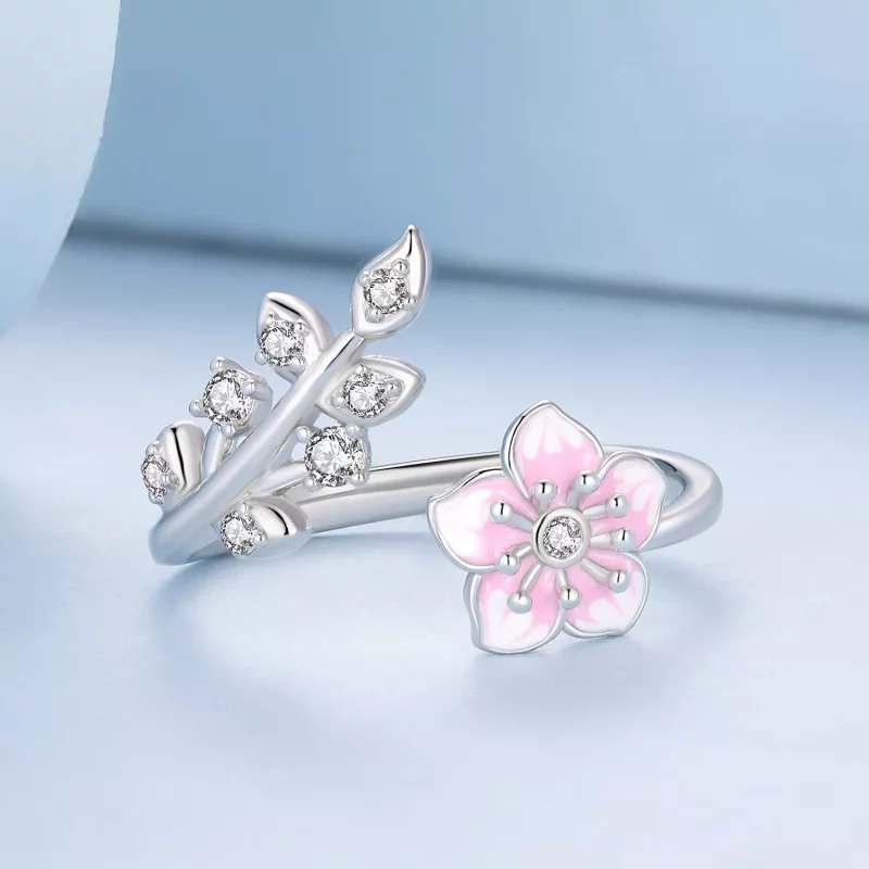 (imagen para) Anillo Abierto Estilo Pandora con Flores de Cerezo - BSR438 - Ver 3