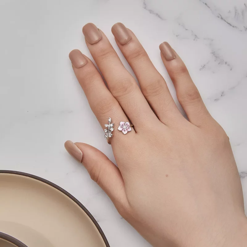(imagen para) Anillo Abierto Estilo Pandora con Flores de Cerezo - BSR438 - Ver 5