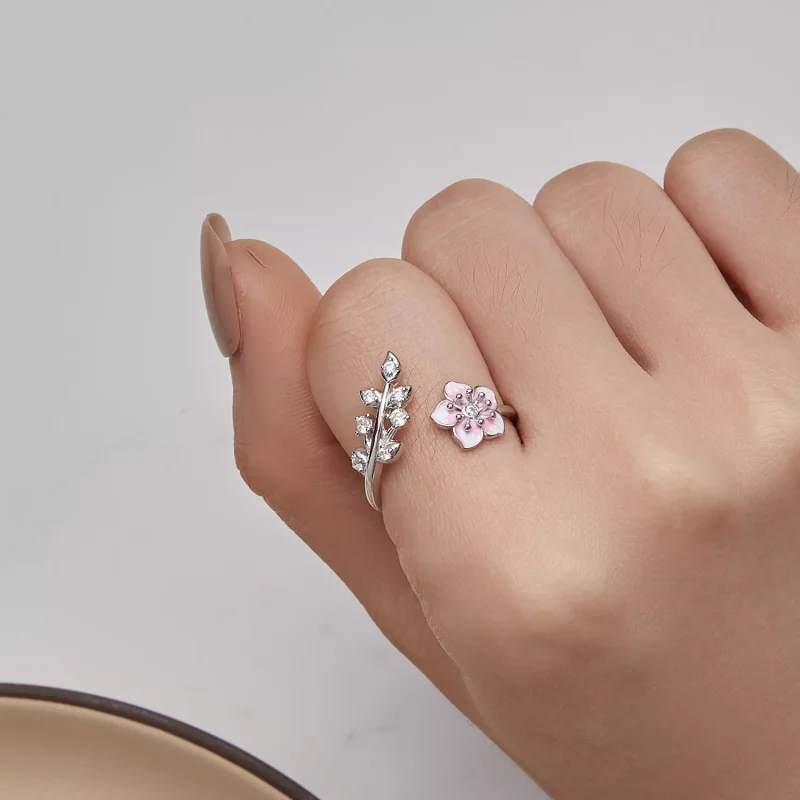(imagen para) Anillo Abierto Estilo Pandora con Flores de Cerezo - BSR438 - Ver 6