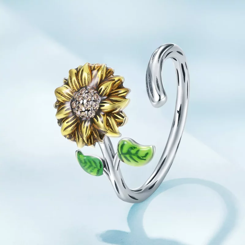 (imagen para) Anillo abierto estilo Pandora con girasol - SCR934 - Ver 2
