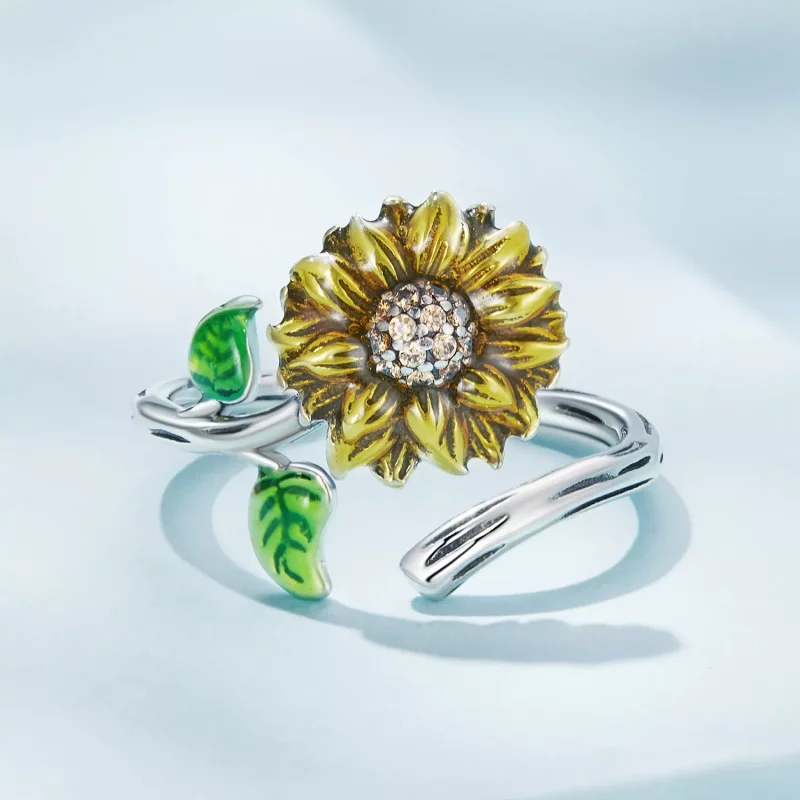 (imagen para) Anillo abierto estilo Pandora con girasol - SCR934 - Ver 3