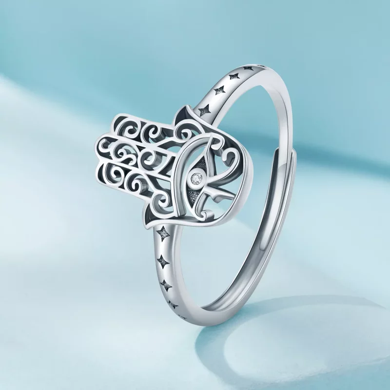 (imagen para) Anillo abierto estilo Pandora con la mano de Fátima - SCR938 - Ver 2