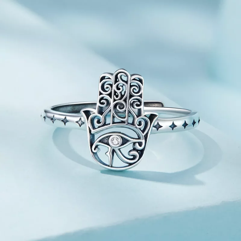 (imagen para) Anillo abierto estilo Pandora con la mano de Fátima - SCR938 - Ver 3