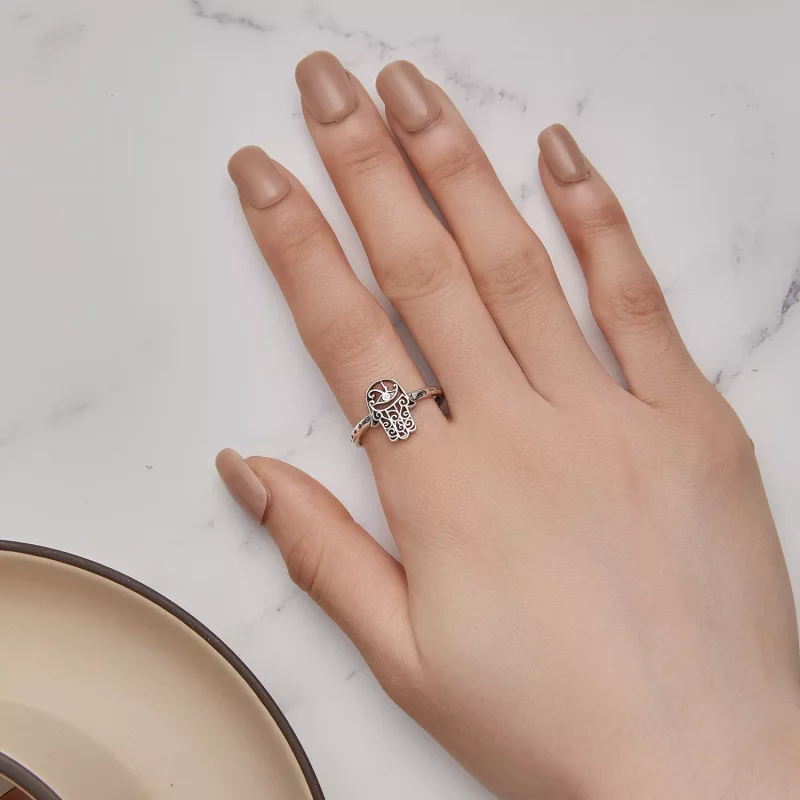 (imagen para) Anillo abierto estilo Pandora con la mano de Fátima - SCR938 - Ver 5