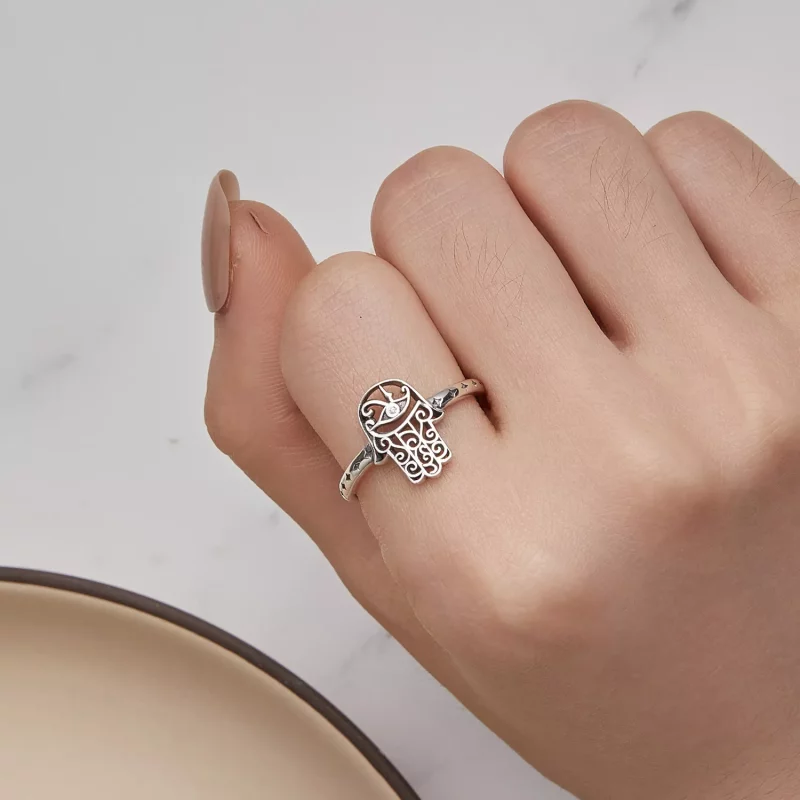 (imagen para) Anillo abierto estilo Pandora con la mano de Fátima - SCR938 - Ver 6