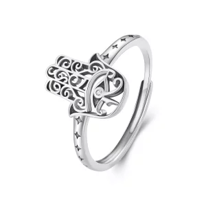 (imagen para) Anillo abierto estilo Pandora con la mano de Fátima - SCR938