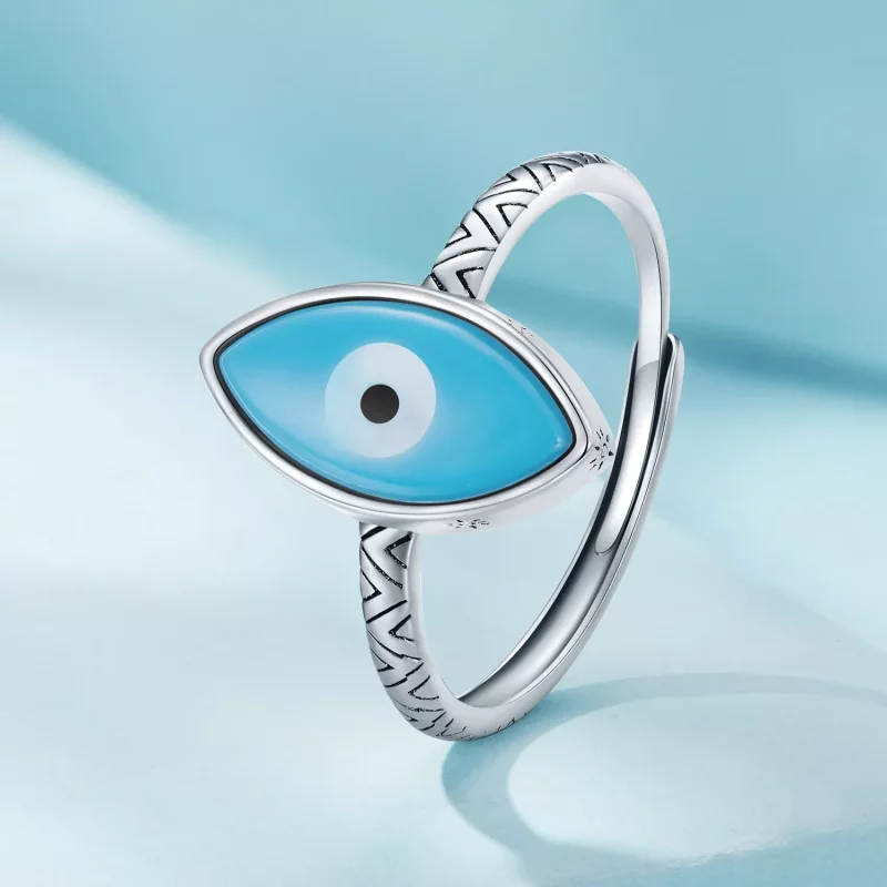 (imagen para) Anillo abierto estilo Pandora con ojo azul de demonio - SCR937 - Ver 2