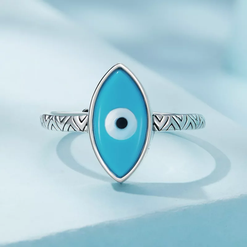 (imagen para) Anillo abierto estilo Pandora con ojo azul de demonio - SCR937 - Ver 3