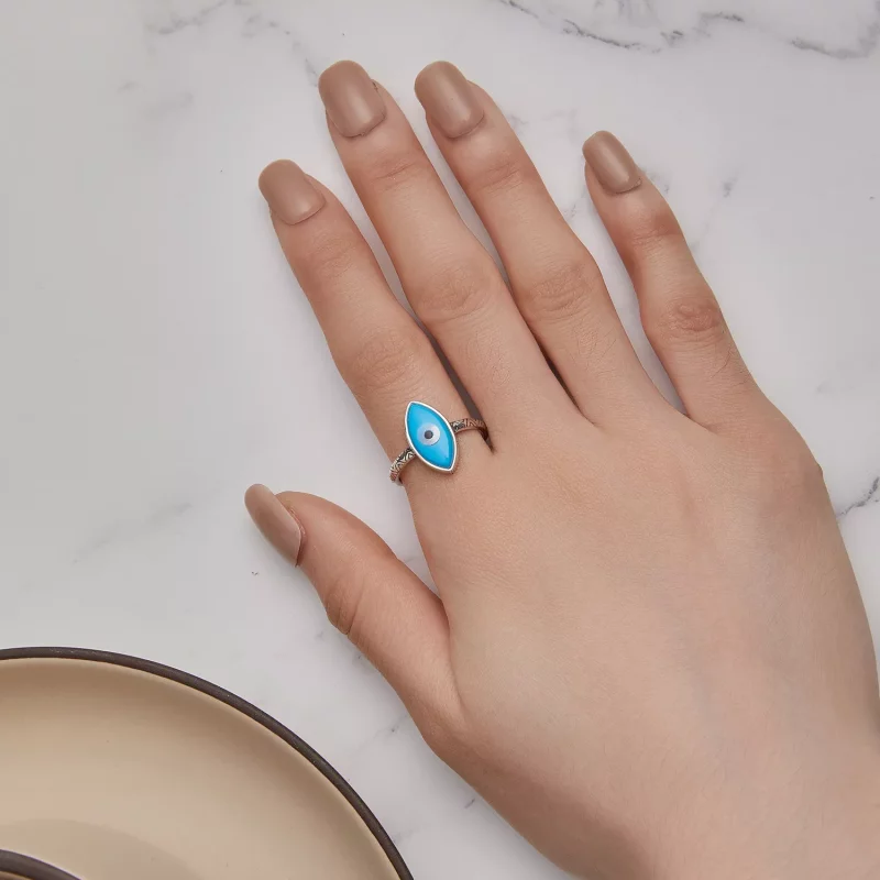 (imagen para) Anillo abierto estilo Pandora con ojo azul de demonio - SCR937 - Ver 5
