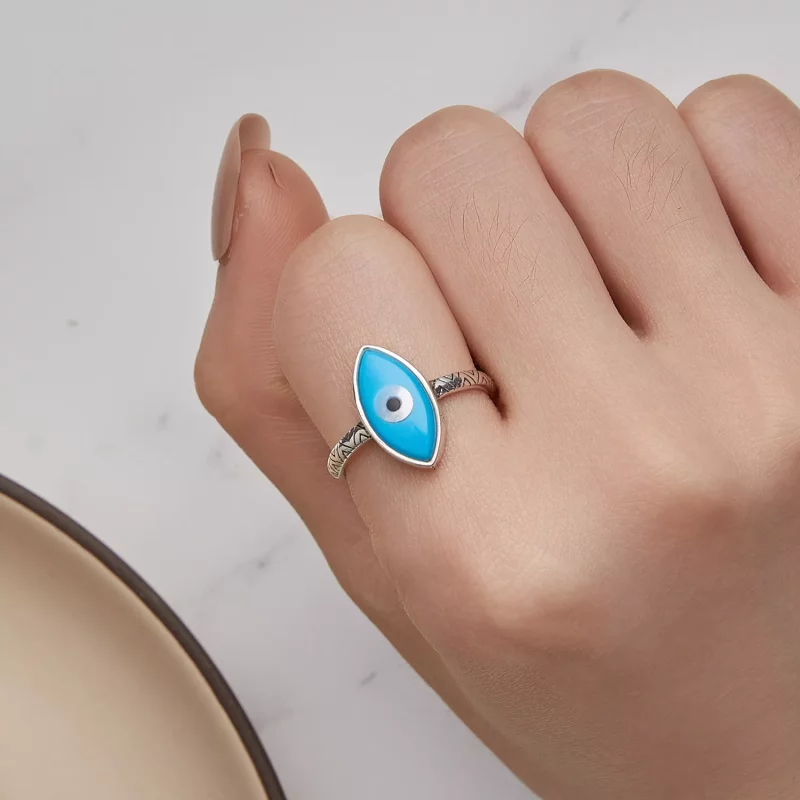 (imagen para) Anillo abierto estilo Pandora con ojo azul de demonio - SCR937 - Ver 6