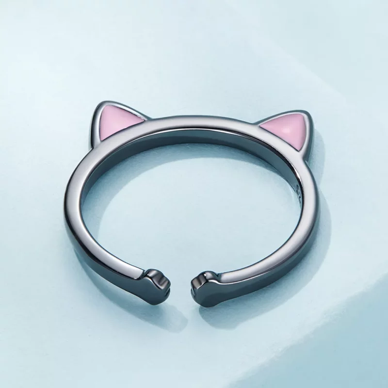 (imagen para) Anillo abierto estilo Pandora con orejas de gato negro - SCR922 - Ver 3