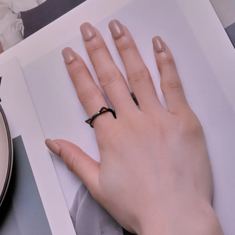 (imagen para) Anillo abierto estilo Pandora con orejas de gato negro - SCR922 - Ver 4