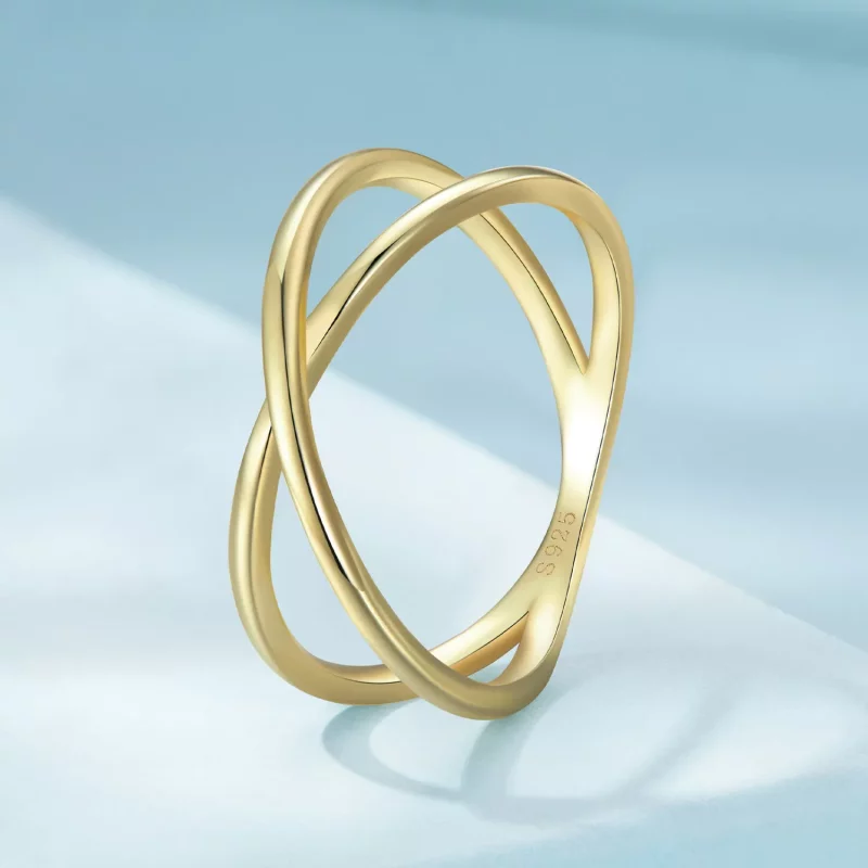 (imagen para) Anillo cruzado estilo Pandora chapado en oro - SCR543-B - Ver 2