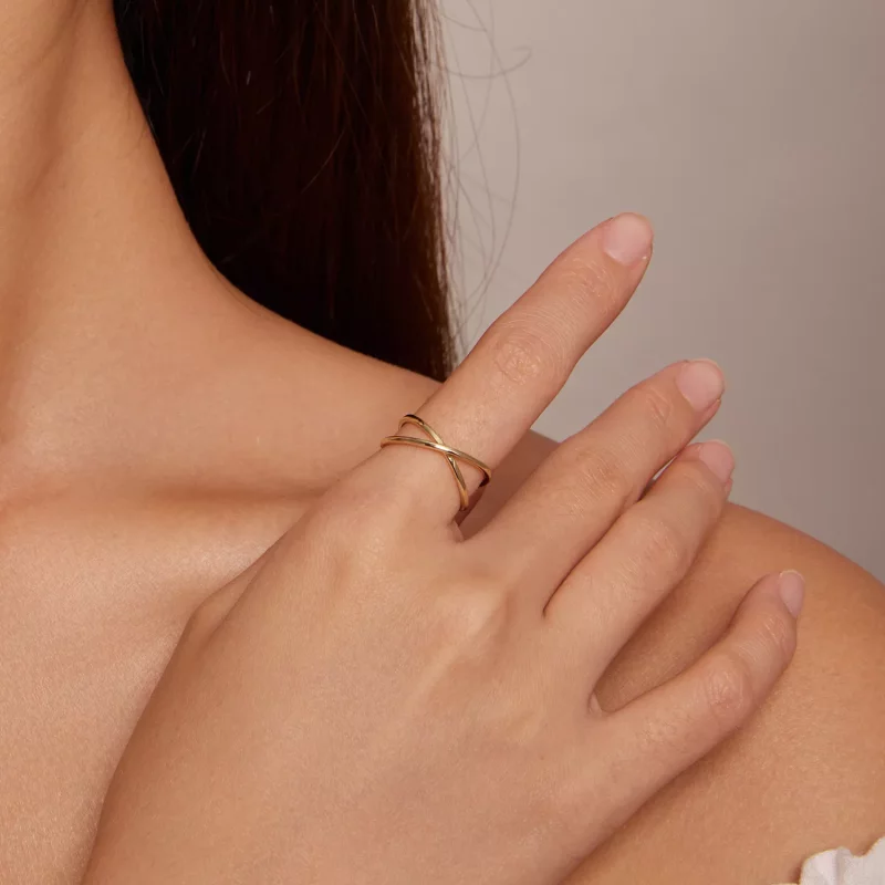 (imagen para) Anillo cruzado estilo Pandora chapado en oro - SCR543-B - Ver 4