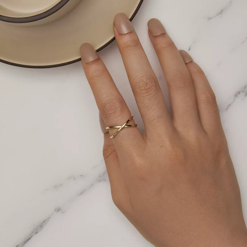 (imagen para) Anillo cruzado estilo Pandora chapado en oro - SCR543-B - Ver 5