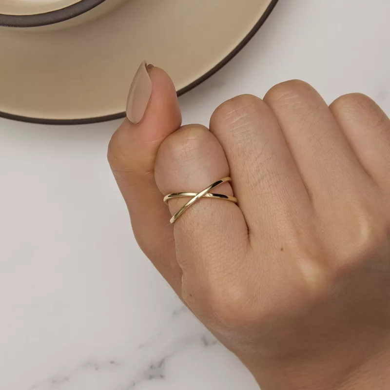 (imagen para) Anillo cruzado estilo Pandora chapado en oro - SCR543-B - Ver 6