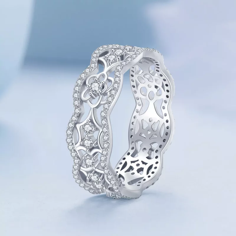 (imagen para) Anillo de corte de encaje de flor de camelia con circonita estilo Pandora - BSR4 - Ver 2