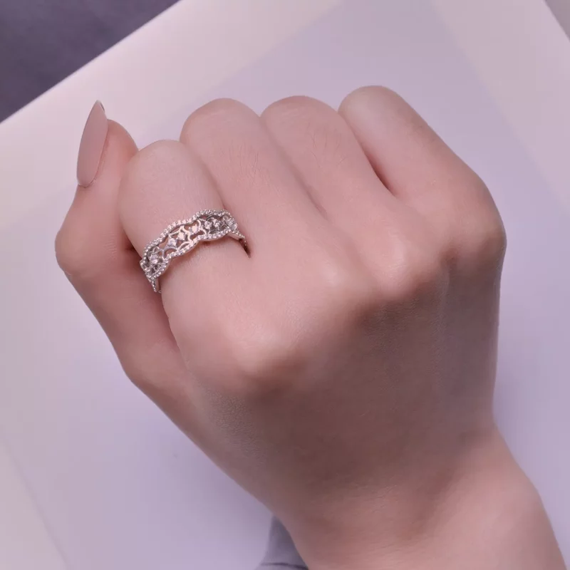 (imagen para) Anillo de corte de encaje de flor de camelia con circonita estilo Pandora - BSR4 - Ver 4