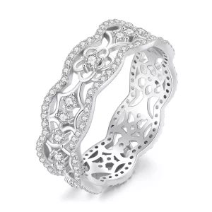 Anillo de corte de encaje de flor de camelia con circonita estilo Pandora - BSR428 (imagen para) Anillo de corte de encaje de flor de camelia con circonita estilo Pandora - BSR428